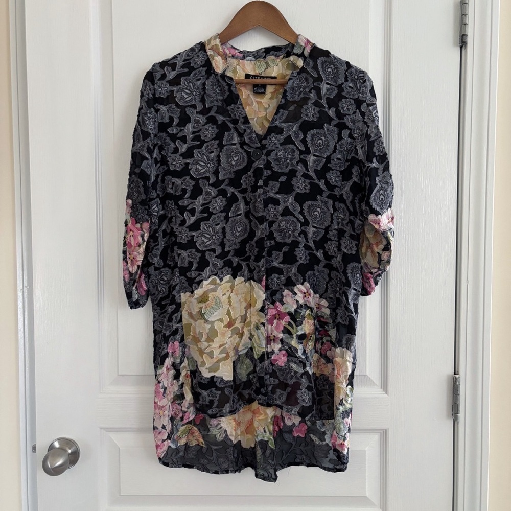 Citron Santa Monica Bohemian Lagenlook Mixed Print Tunic Top Small